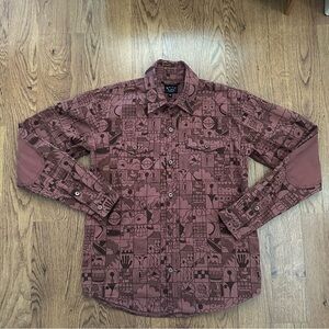 Quiet Life brown Graphic Long Sleeve Button-Up Shirt medium wool blend fun